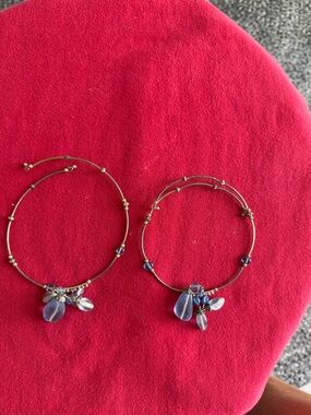 2 choker style necklaces w blue glass studs w one pair of earrings